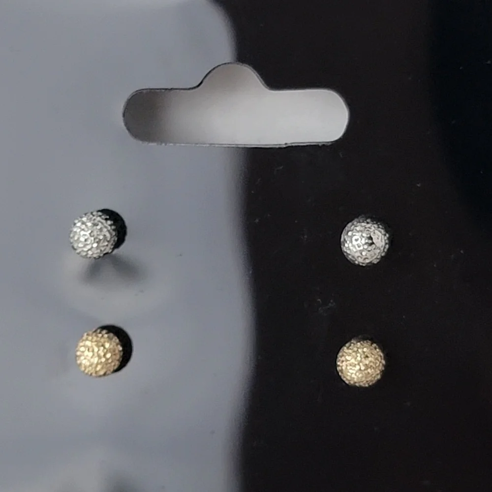 Two Pair Hammered Ball Stud Earrings Gold and Silver Tone